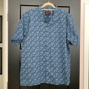 Men’s Egara Tropical Leaves Blue Short Sleeve Buttoned Shirt. Size XL Slim Fit